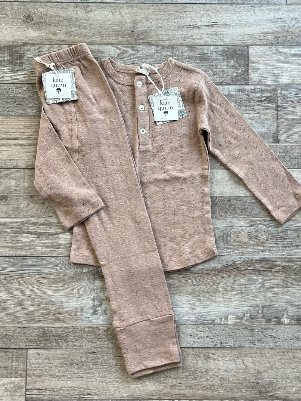 NWT Kate Quinn Organic Cotton Brown Pointelle Set Size 5